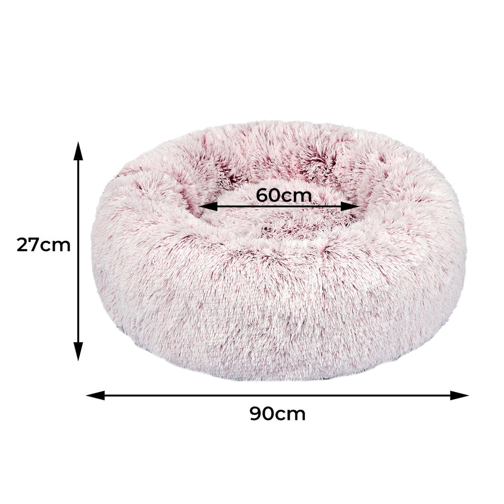 Pawz Pet Bed Cat Dog Donut Nest Calming Mat Soft Plush Kennel Pink L