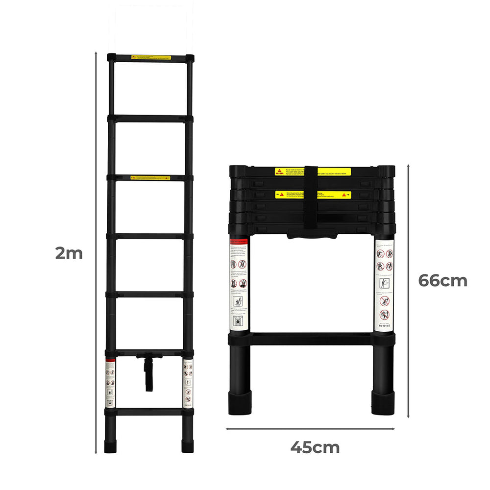 Traderight Multipurpose Telescopic Ladder Portable Aluminium Extension Steps 2M