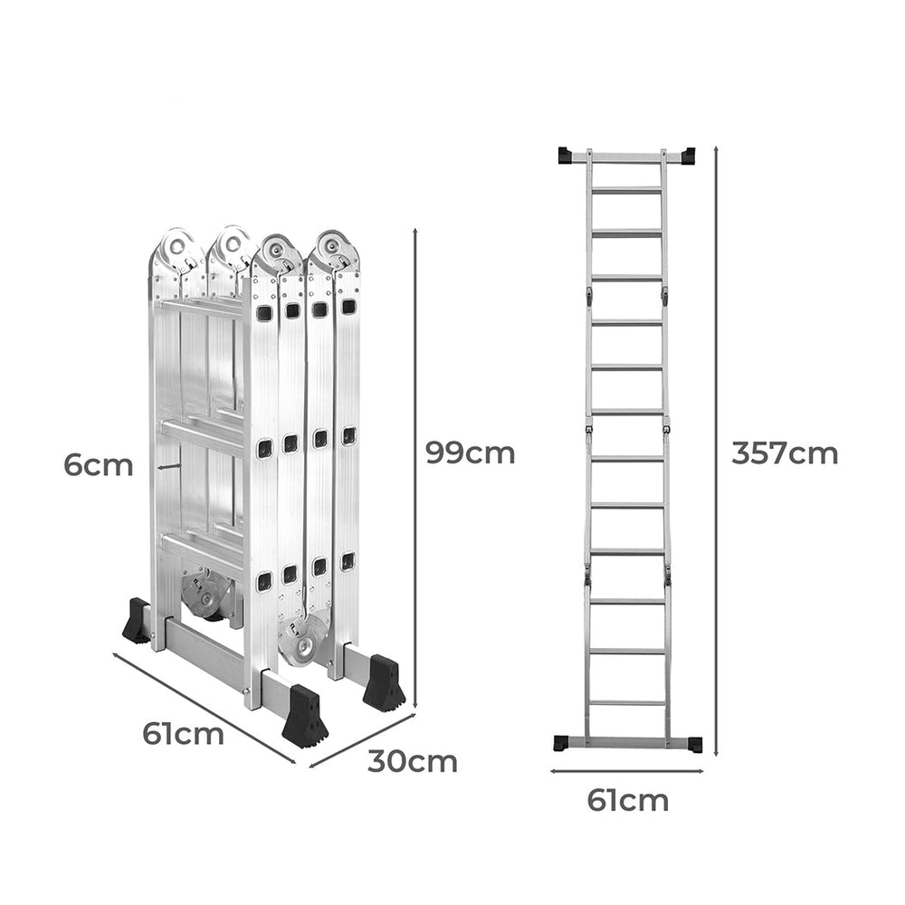 Traderight Multi Purpose Ladder Aluminium Folding Platform Extension Step 3.6M