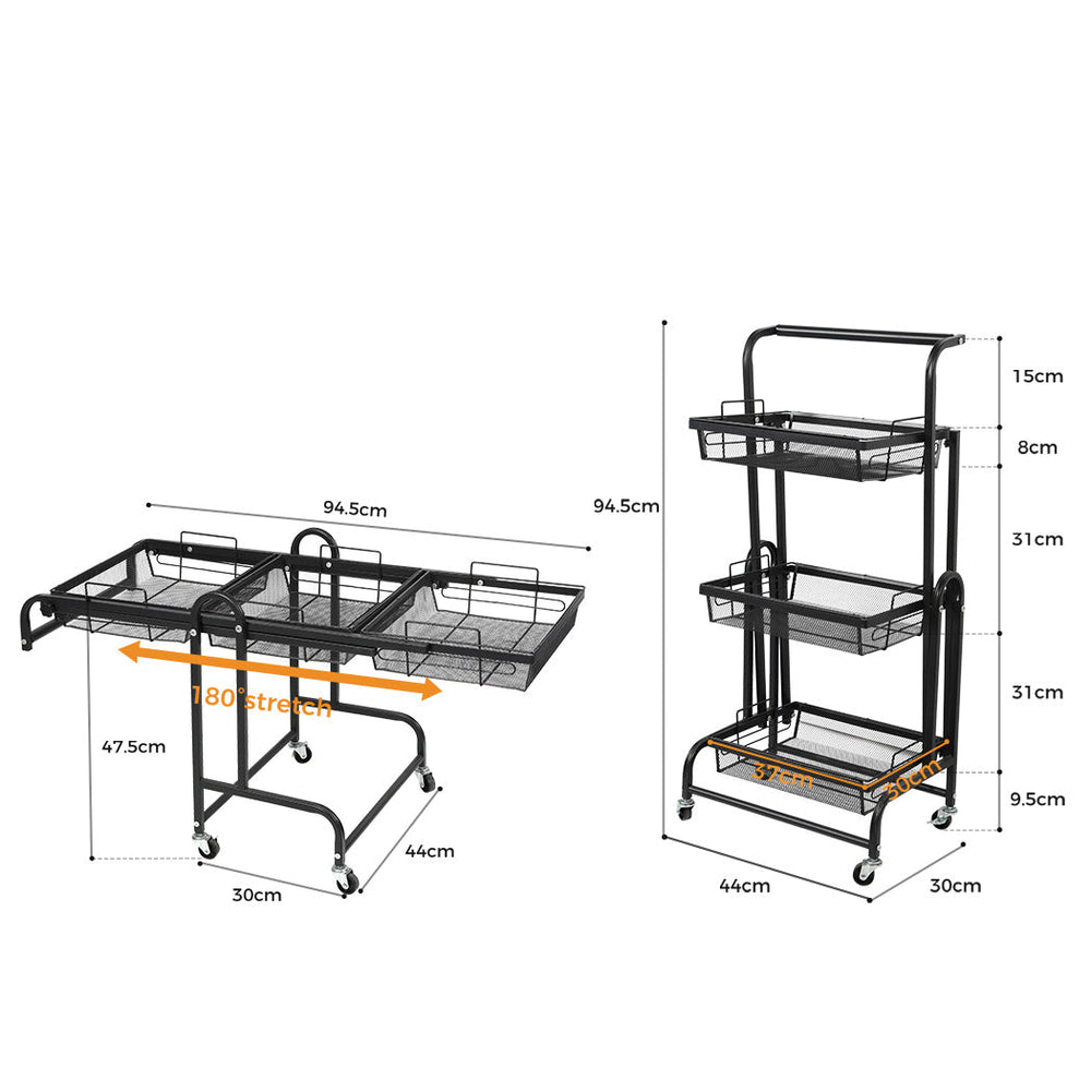 Levede 3 Tier Kitchen Trolley Cart Swivel Vegetable Storage Basket Shelf Rack