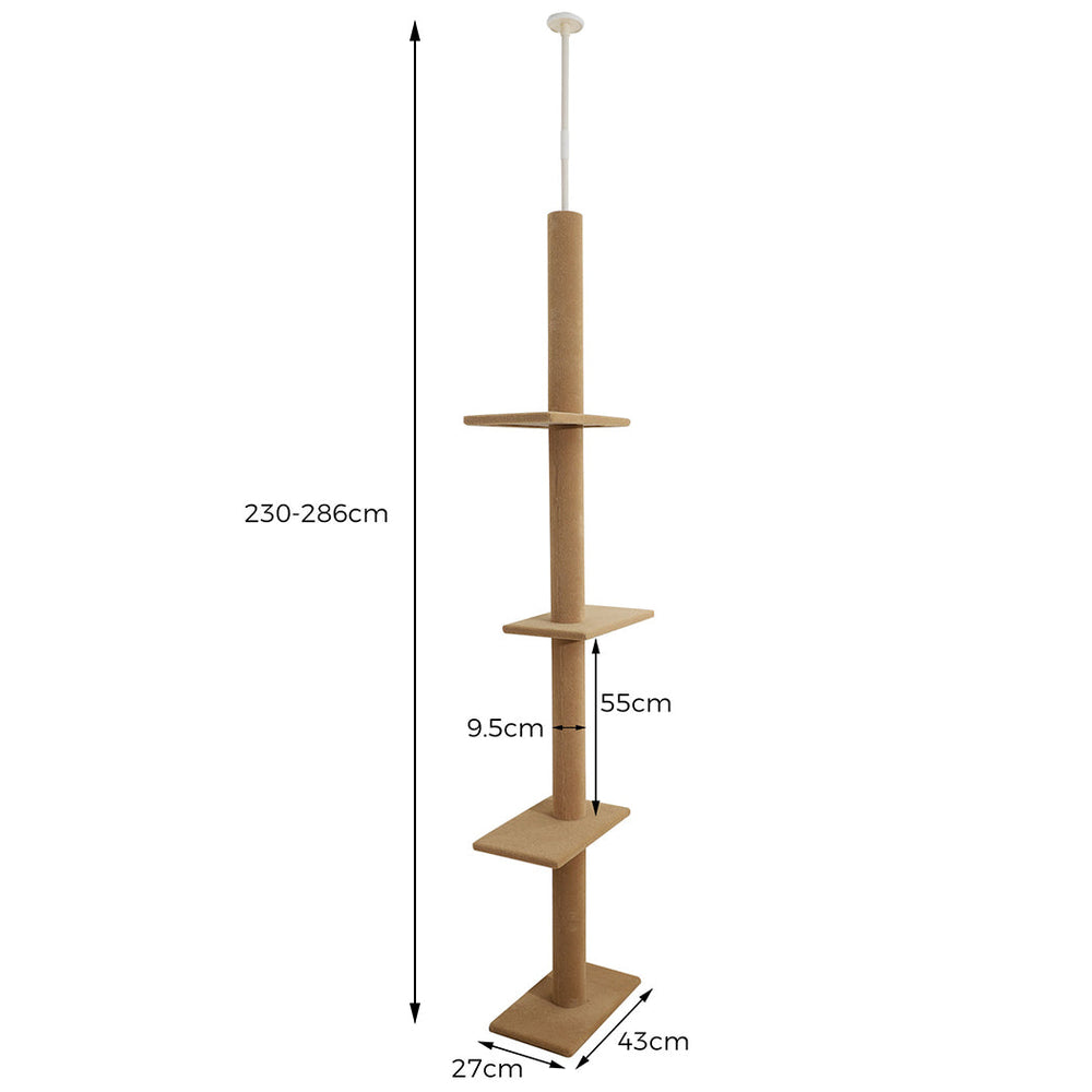 Pawz Cat Tree Tower Scratching Post Floor to Ceiling Condo Scratcher 284cm