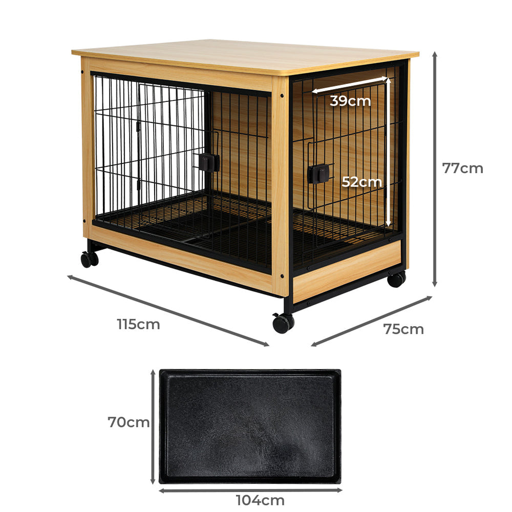 Pawz Wooden Wire Dog Kennel Side End Table Steel Puppy Crate Indoor Pet House XXL