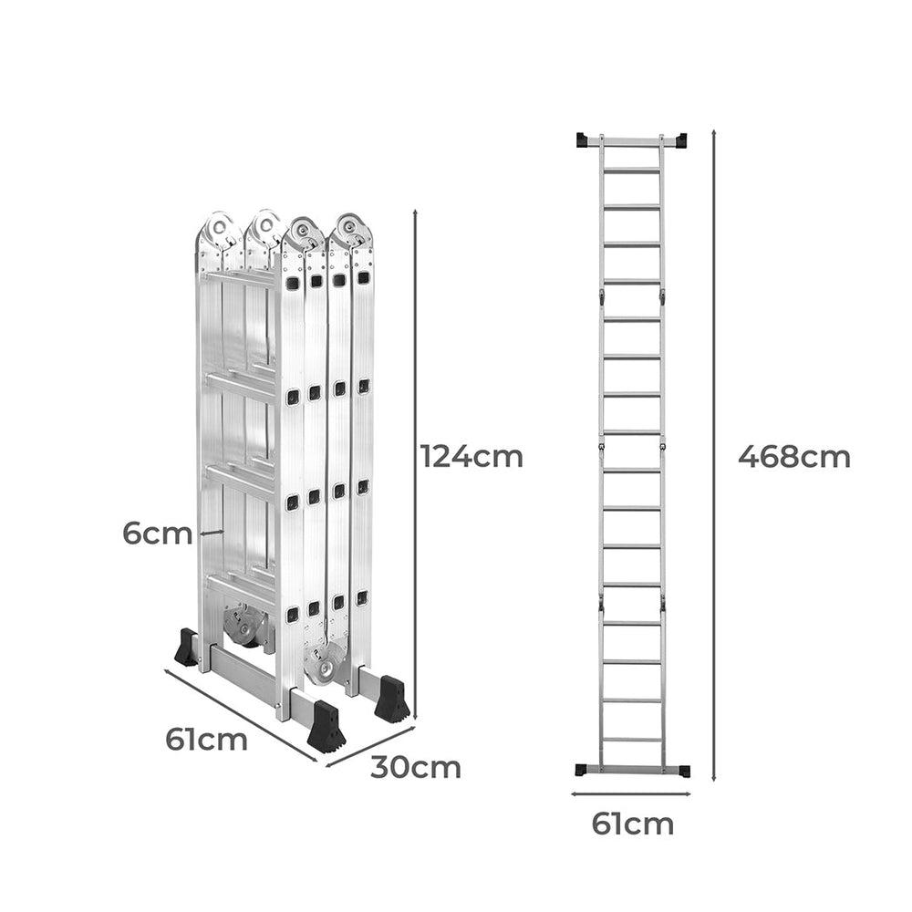 Traderight Multi Purpose Ladder Aluminium Folding Platform Extension Step 4.7M