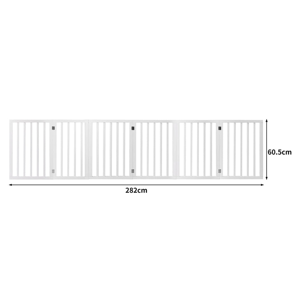 Pawz Wooden Pet Gate Dog Fence Safety Stair Barrier Security Door 6 Panels White