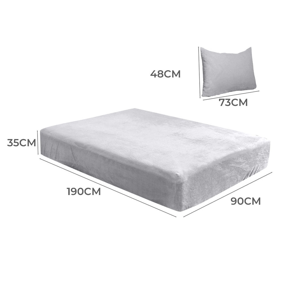 Dreamz Fitted Bed Sheet Set Pillowcase Flannel Single Size Winter Warm Silver