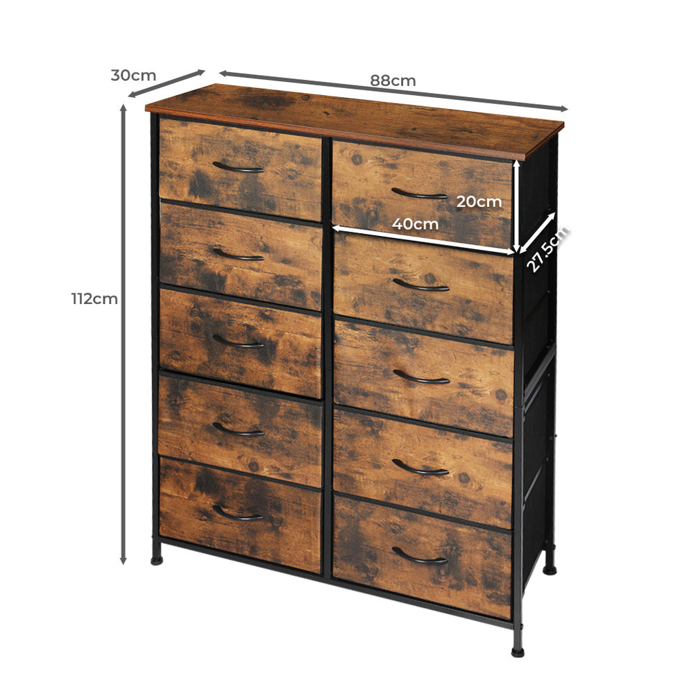 Levede Storage Cabinet Tower Chest of 10 Drawers Vintage Dresser Tallboy Retro