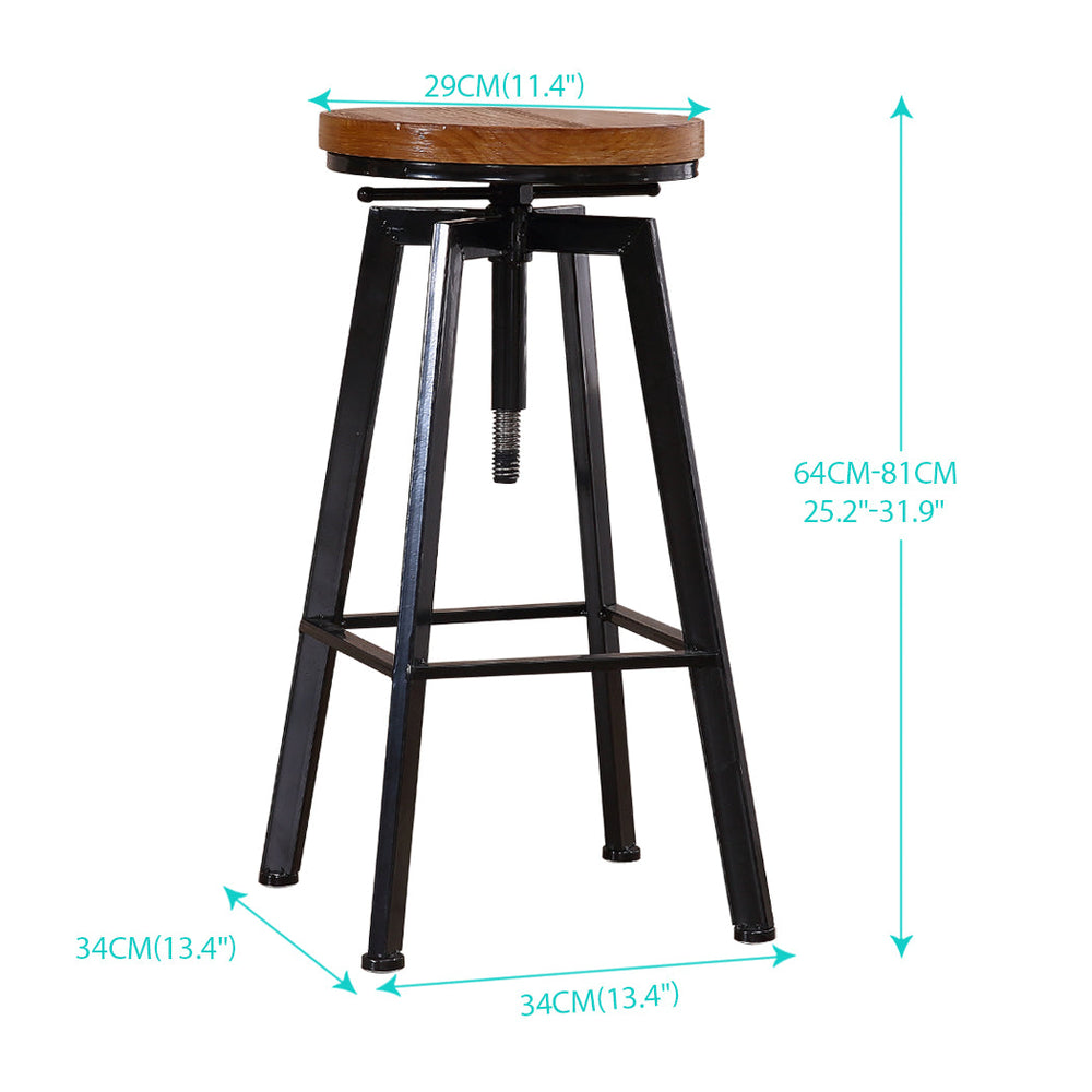Levede 2x Bar Stools Industrial Kitchen Stool Wooden Barstools Swivel Chairs
