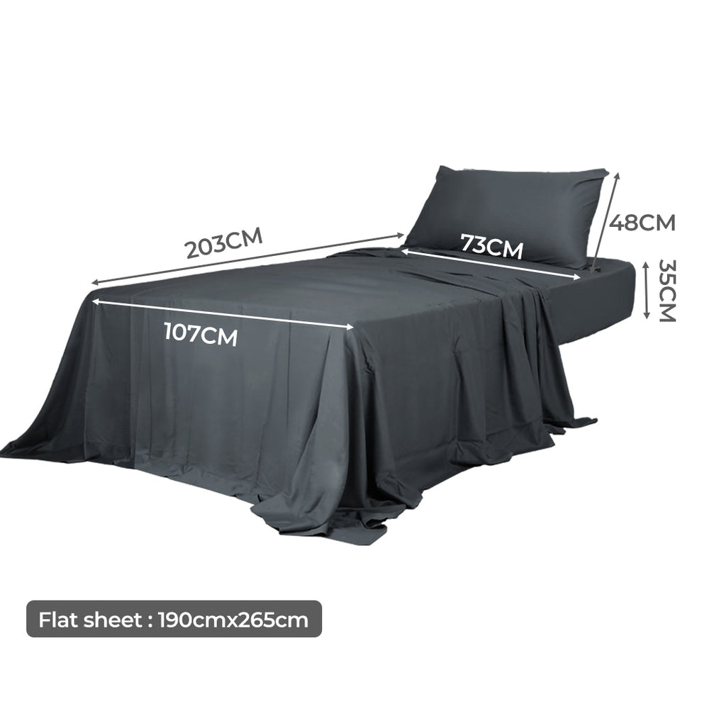 Dreamz Fitted Sheet Set Pillowcase Bamboo King Single Charcoal 3PCS