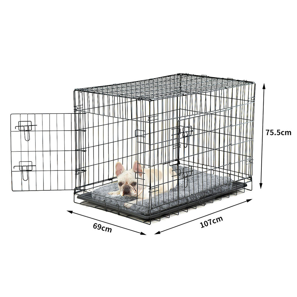 Pawz Pet Dog Cage Crate Metal Carrier Portable Kennel With Bed 42&quot;