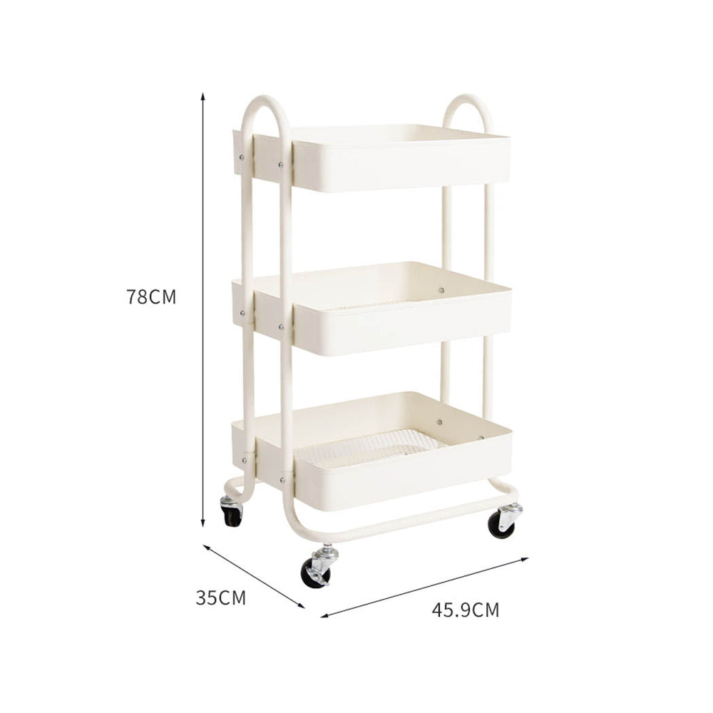 Levede 3 Tiers Kitchen Trolley Cart Steel Storage Rack Shelf Organiser White