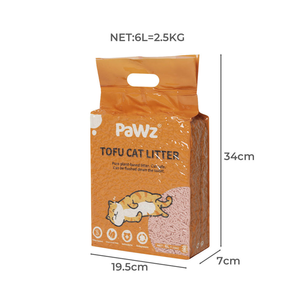 Pawz 2.5kg Tofu Cat Litter Clumping Flushable Fast Super Absorben Peach x2