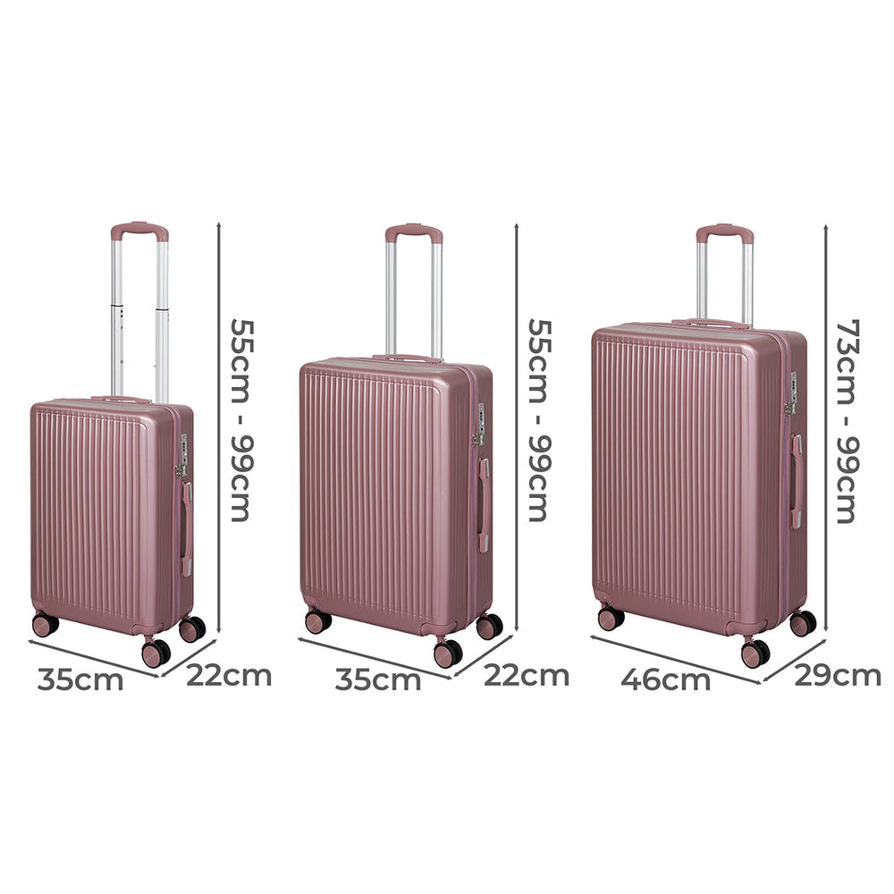 Slimbridge Luggage Suitcase Trolley Set Travel TSA 3pc 20&quot;+24&quot;+28&quot; Rose Gold