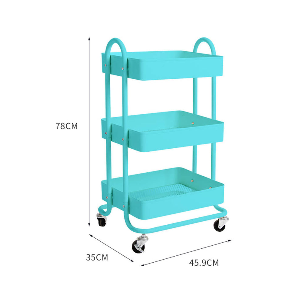 Levede 3 Tiers Kitchen Trolley Cart Steel Storage Rack Shelf Organiser Blue