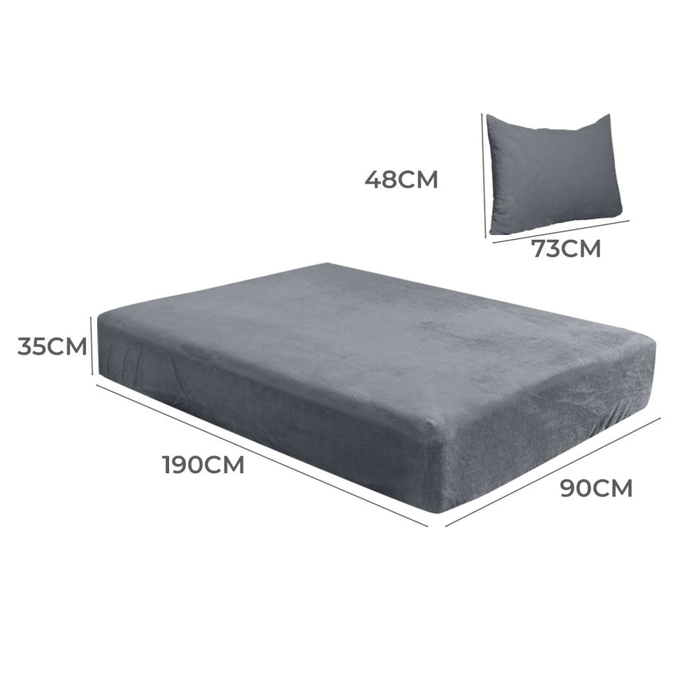 Dreamz Fitted Bed Sheet Set Pillowcase Flannel Single Size Winter Warm Dark Grey