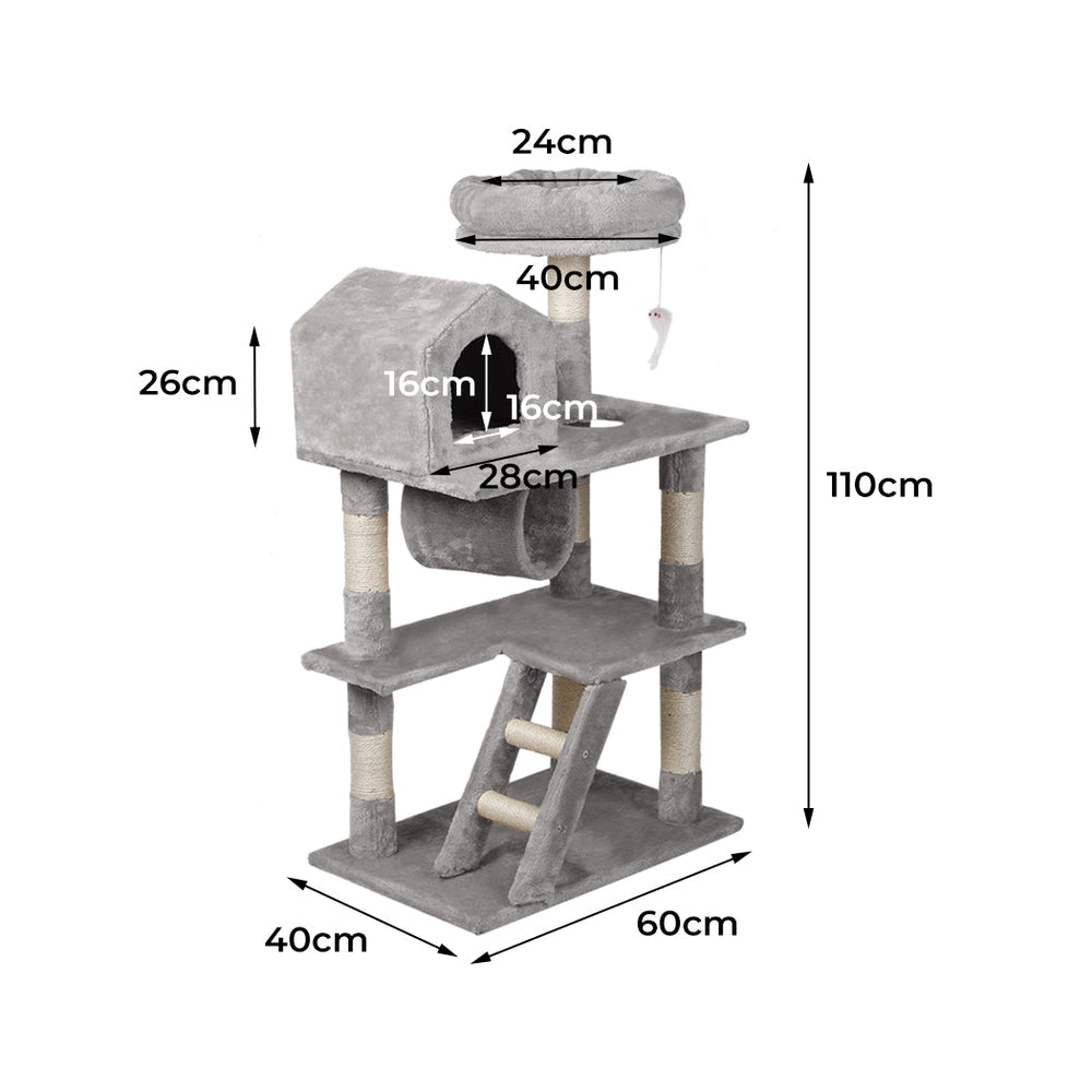 Pawz Cat Tree Scratching Post Scratcher Tower Condo House Furniture Grey 110cm