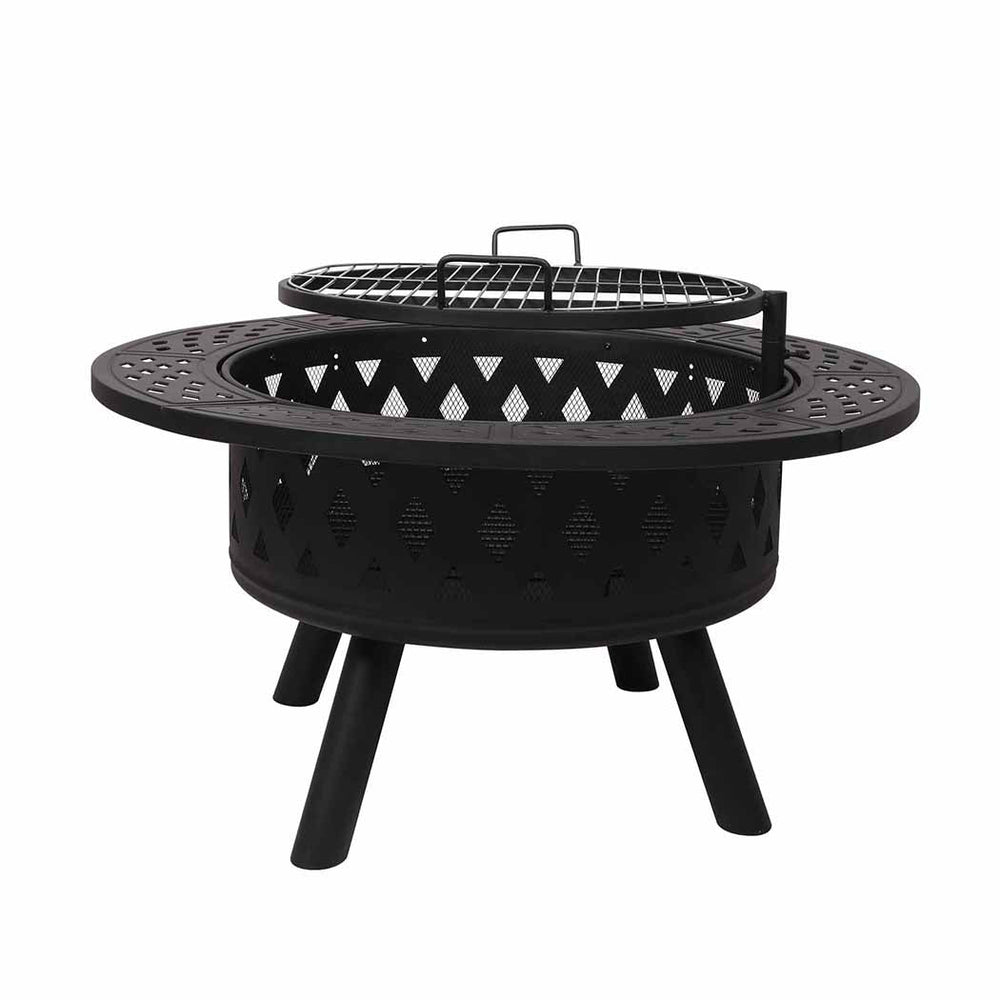 Moyasu Fire Pit BBQ Grill Outdoor Fireplace Camping Firepit Steel Portable 38&quot;