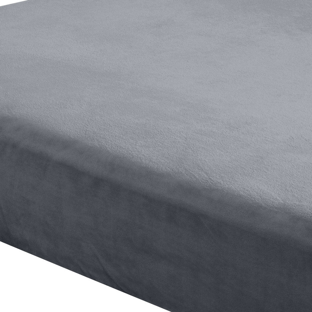 Dreamz Fitted Bed Sheet Set Pillowcase Flannel Single Size Winter Warm Dark Grey