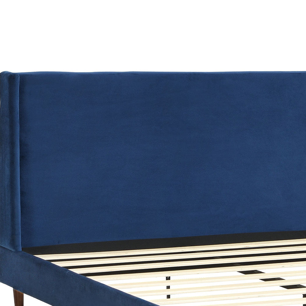 Levede Velvet Bed Frame Double Size Mattress Base Platform Wooden Headboard Blue