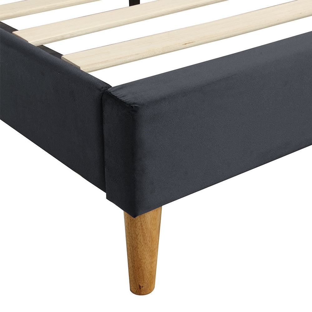 Levede Fabric Bed Frame Double Mattress Base Platform Wood Velvet Headboard Grey