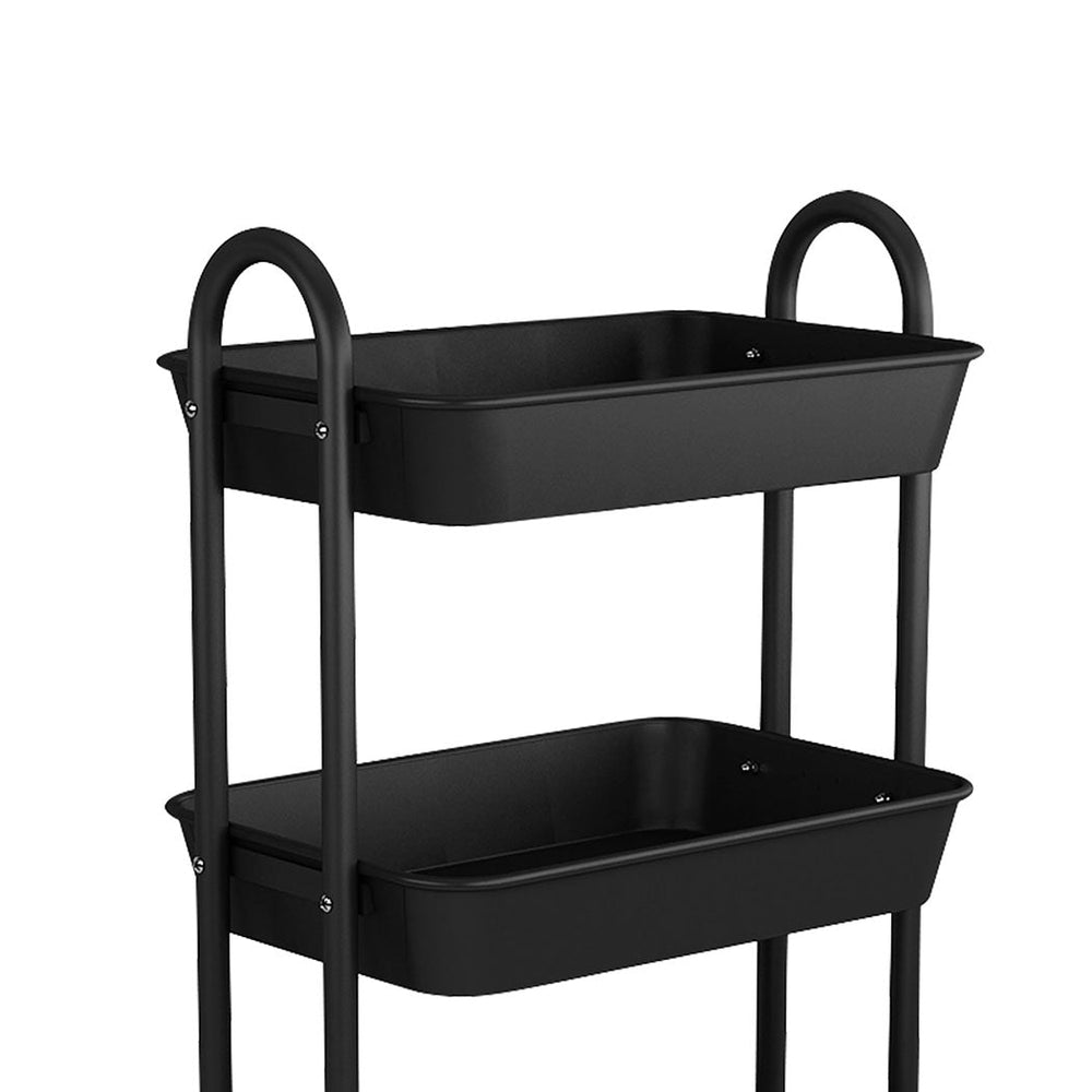 Levede 3 Tiers Kitchen Storage Trolley Cart Steel Rack Shelf Organiser Black