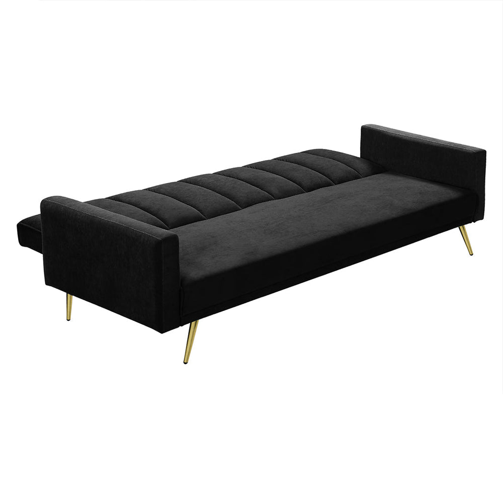 Levede Sofa Bed Convertible Velvet Lounge Recliner Couch Sleeper 3 Seater Black