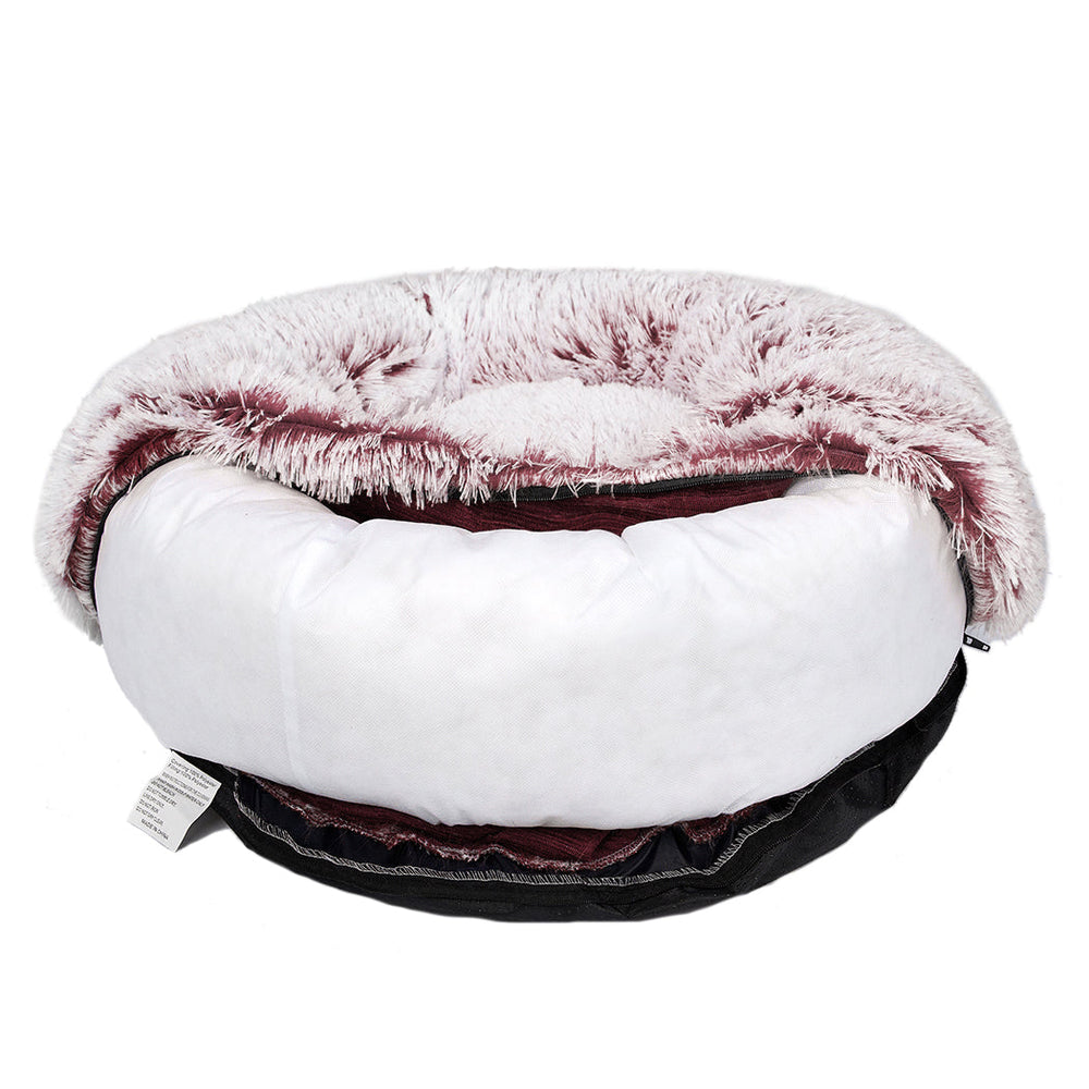 Pawz Pet Bed Cat Dog Donut Nest Calming Mat Soft Plush Kennel Pink XL