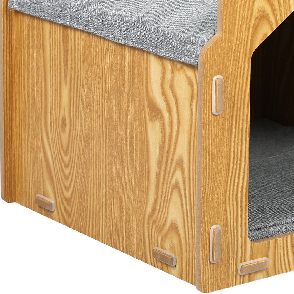 Pawz Wooden Pet House Cat Kennel Elevated Double Feeder Raised Feeding Bowls