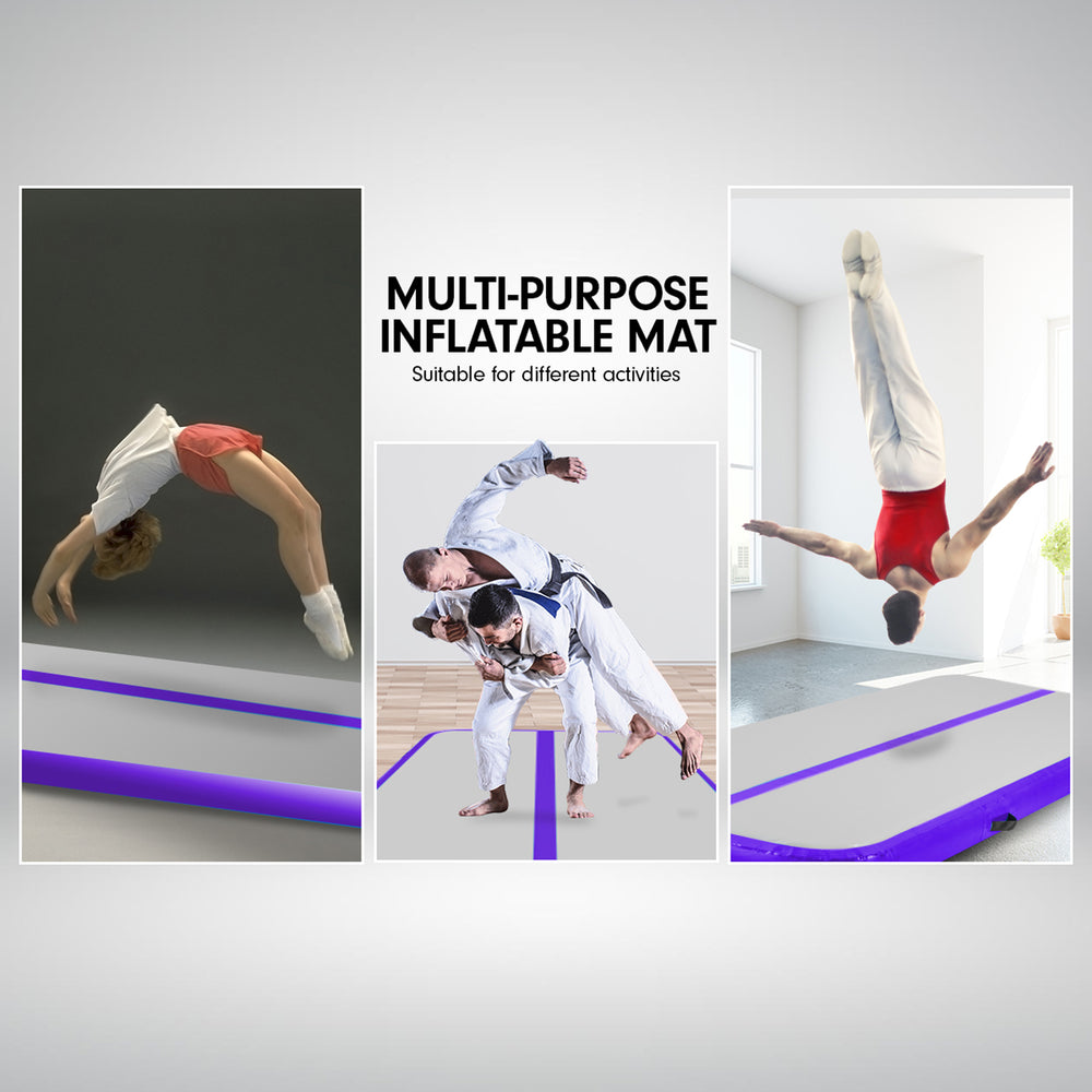 Powertrain 3x1m Air Track Inflatable Gymnastics Tumbling Mat - Purple Grey