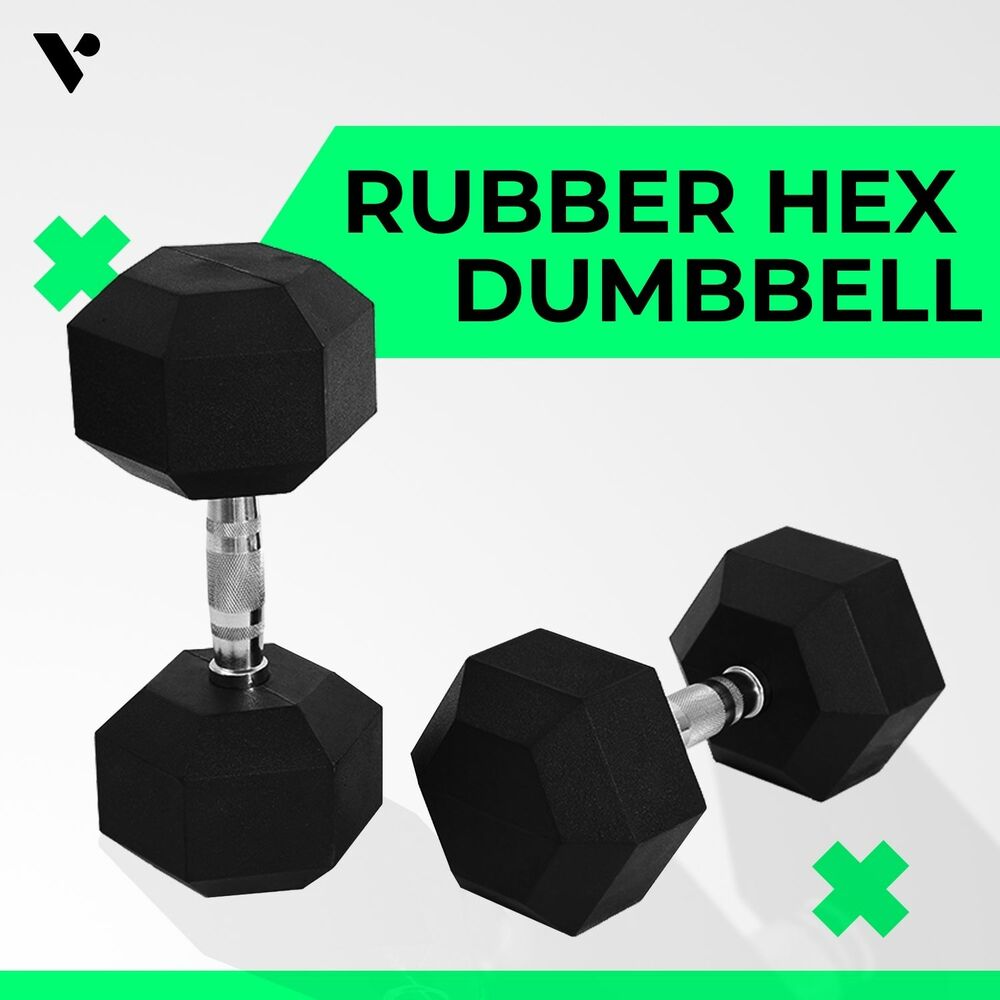 2x VERPEAK 11 lb / 5 kg Rubber Hex Dumbbells - Black