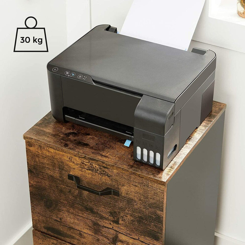 VASAGLE Office Storage Organiser with 2 Drawers Filing Cabinet - Rustic Brown