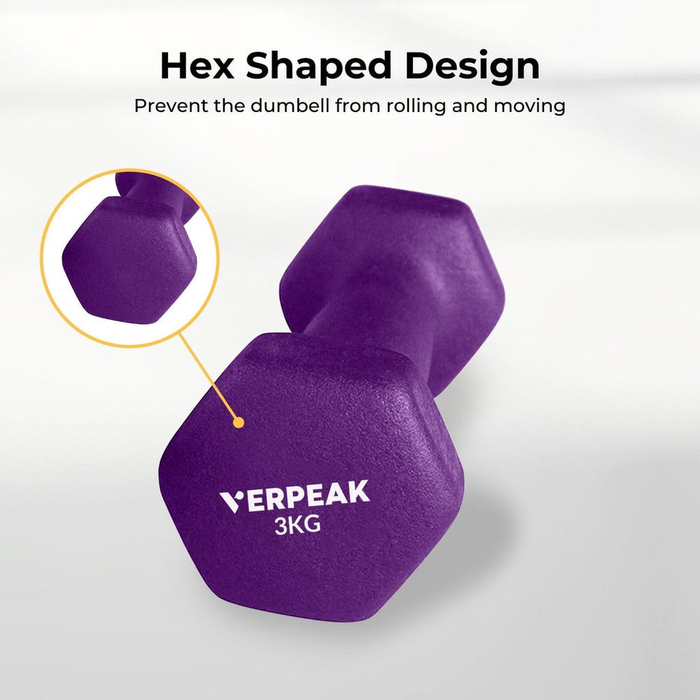 VERPEAK Neoprene Dumbbell Set for Home Gym Training Weightlifting 3kg x 2 Purple