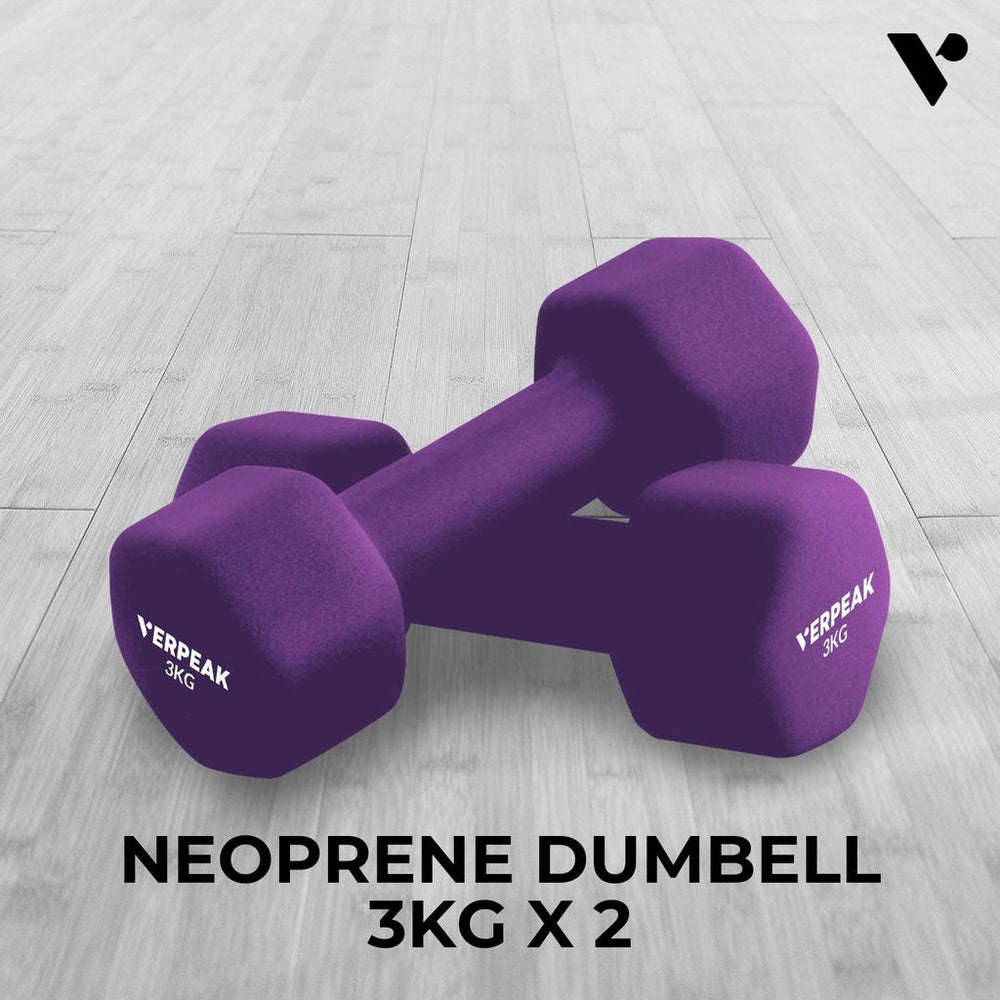 VERPEAK Neoprene Dumbbell Set for Home Gym Training Weightlifting 3kg x 2 Purple