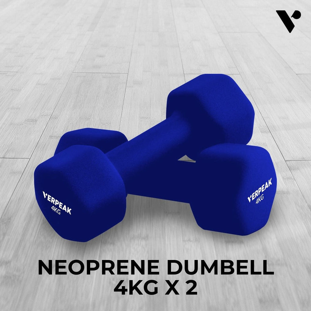 VERPEAK Neoprene Dumbbell Set With Logo Anti-Slip with Cast Iron Core, for Home Gym Weightlifting 4kg x 2 Blue