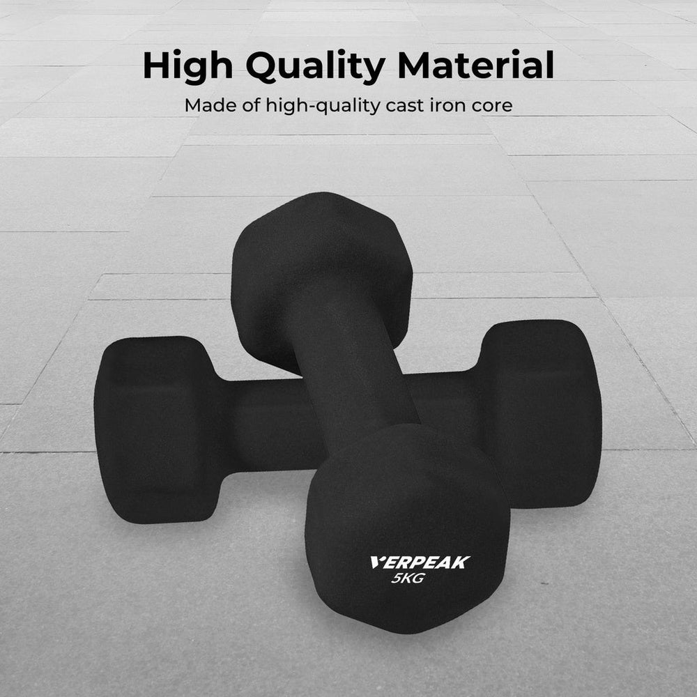 VERPEAK Neoprene Dumbbell Set With Logo Anti-Slip with Cast Iron Core, for Home Gym Weightlifting 5kg x 2 Black