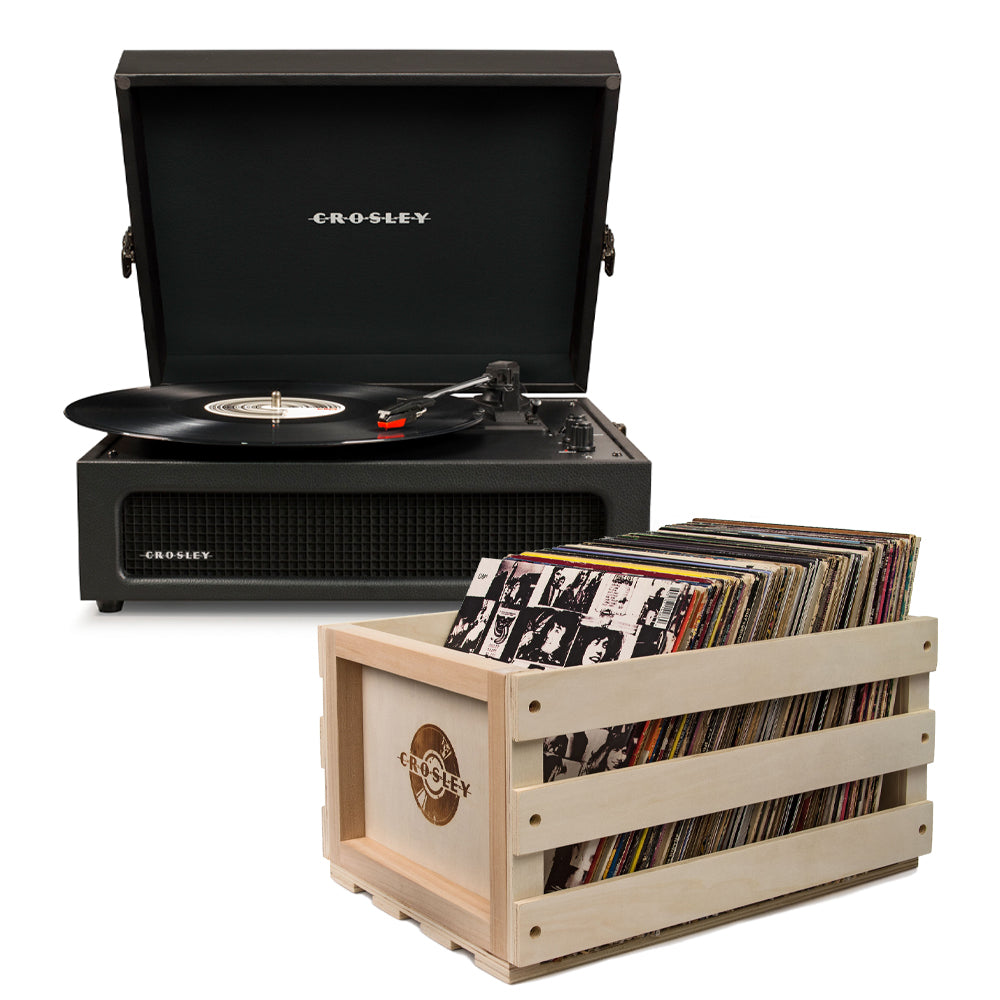 Crosley Voyager Black - Bluetooth Portable Turntable  &amp; Record Storage Crate