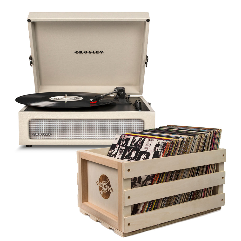 Crosley Voyager Dune - Bluetooth Portable Turntable  &amp; Record Storage Crate