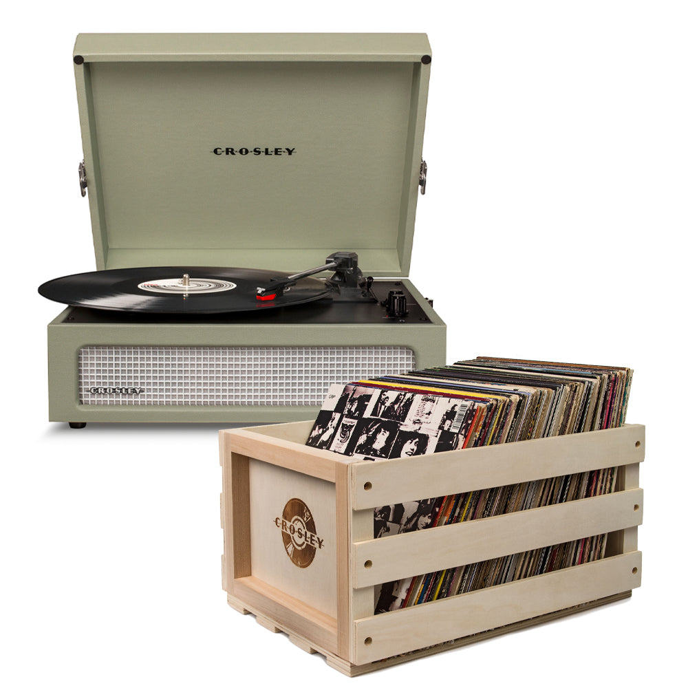 Crosley Voyager Sage - Bluetooth Portable Turntable  &amp; Record Storage Crate
