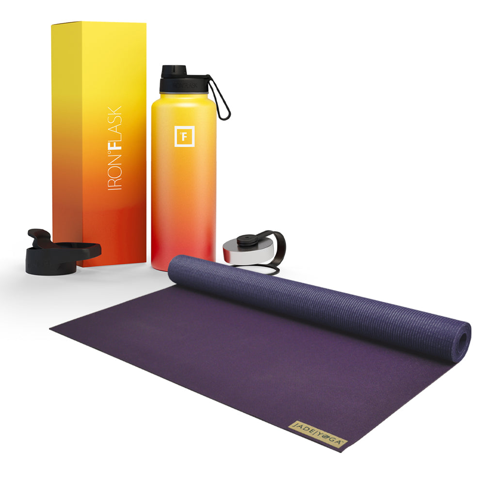 Jade Yoga Voyager Mat - Purple &amp; Iron Flask Wide Mouth Bottle with Spout Lid, Fire, 32oz/950ml Bundle