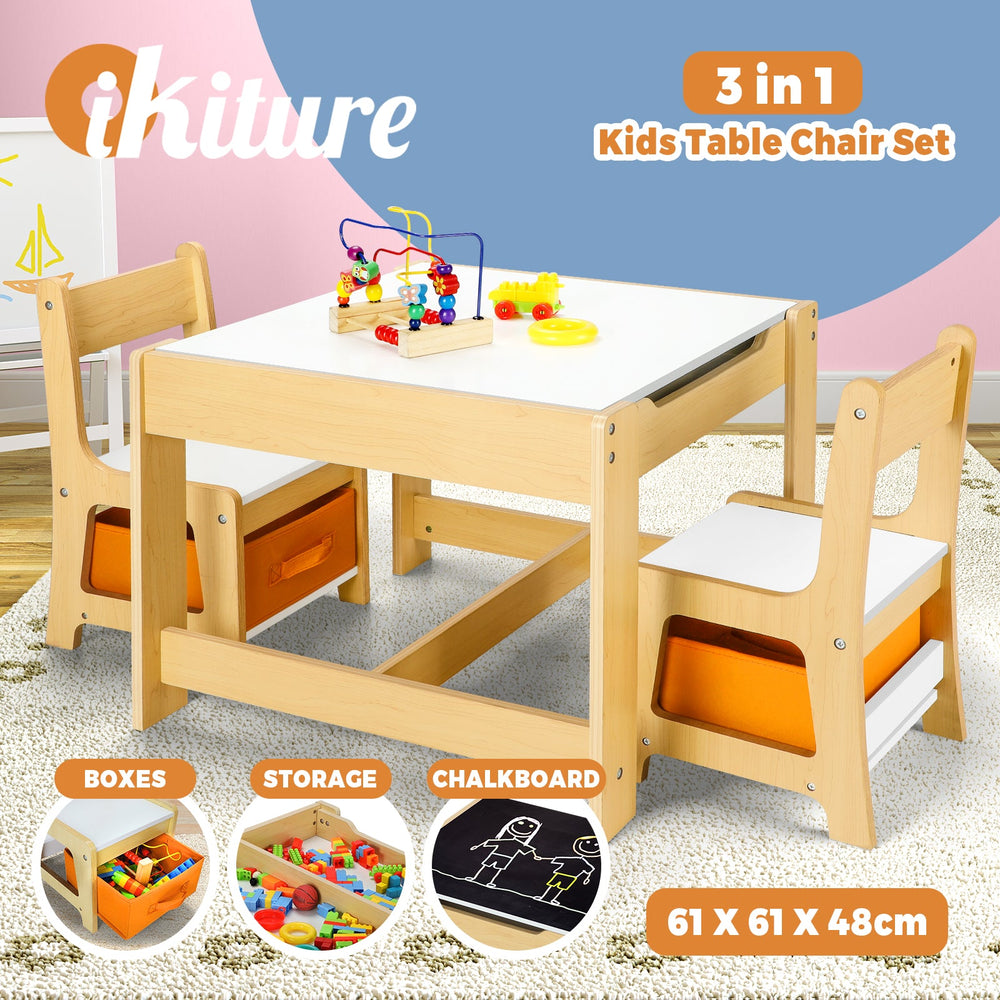 Oikiture Kids Table and Chairs Set Activity Play Study Desk Toys Storage Box
