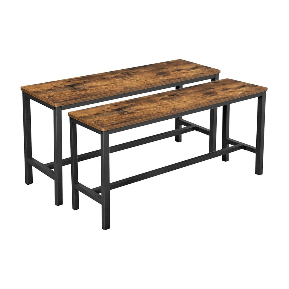 VASAGLE Set of 2 Industrial Style Rustic Brown Table Benches with Durable Metal Frame