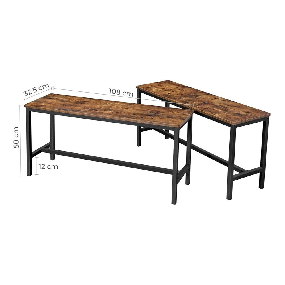 VASAGLE Set of 2 Industrial Style Rustic Brown Table Benches with Durable Metal Frame