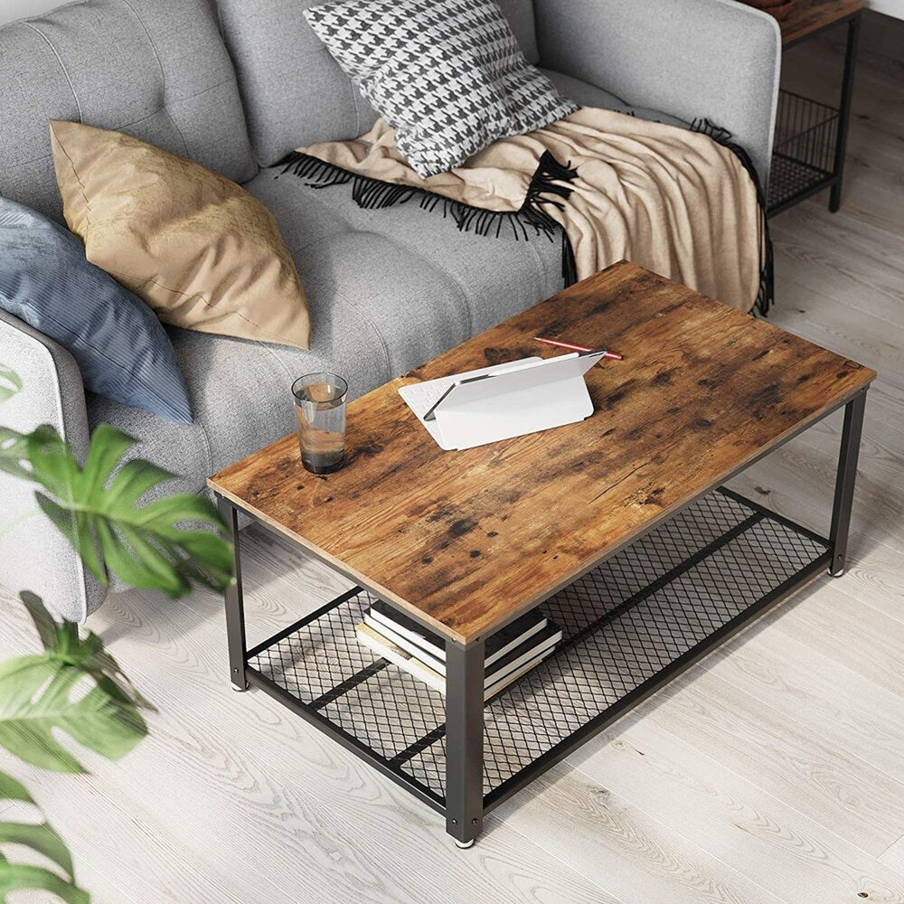 VASAGLE Rustic Brown and Black Coffee Table