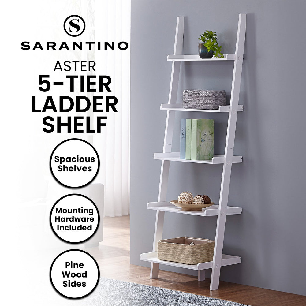 Sarantino Aster 5-Tier Ladder Shelf - White