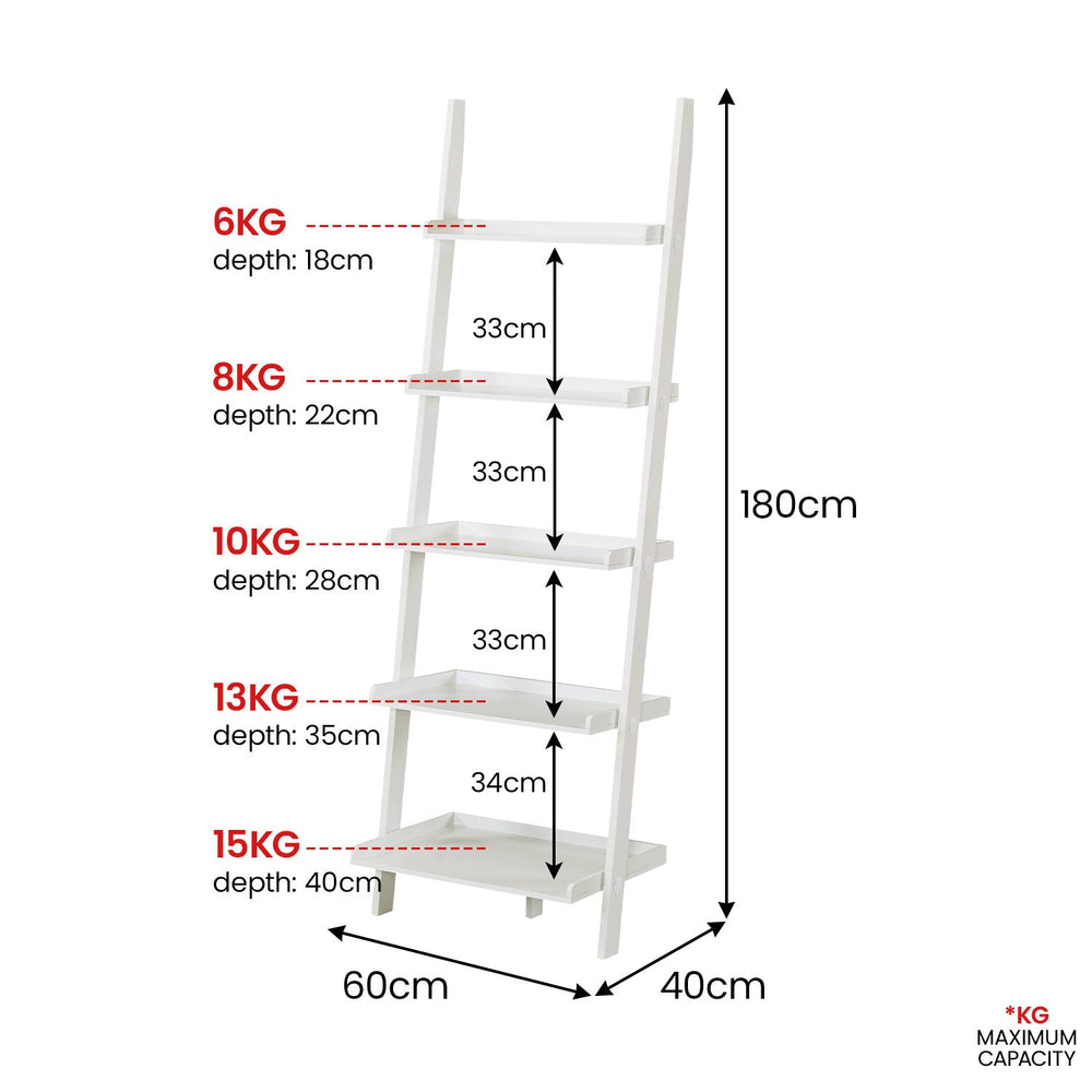 Sarantino Aster 5-Tier Ladder Shelf - White