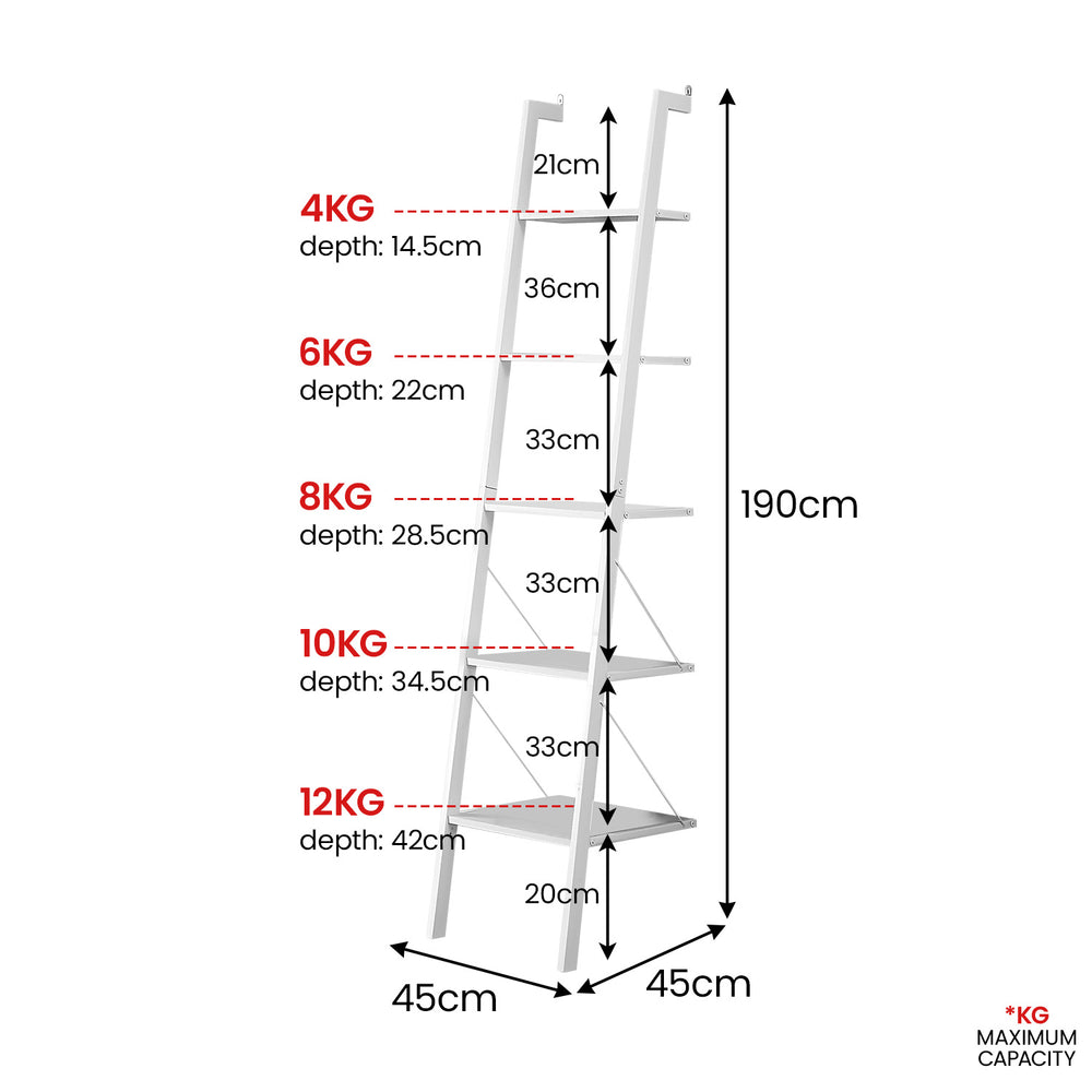 Sarantino Amelia 5-Tier Ladder Shelf - White