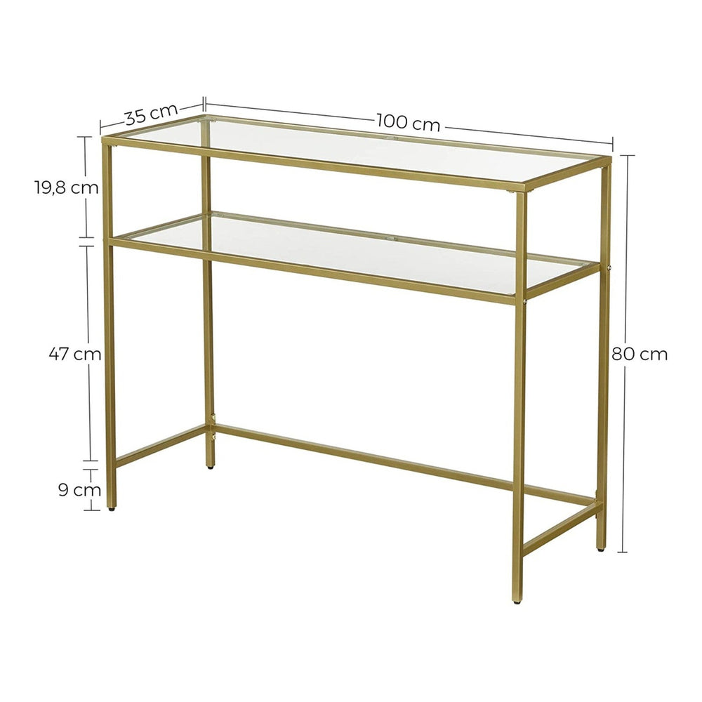 VASAGLE Entry Hall Display Shelf with Tempered Glass Top Console Table - Gold