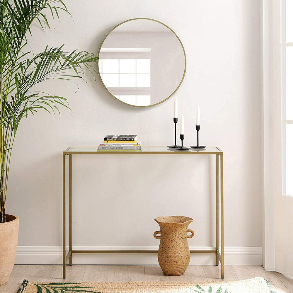 VASAGLE Entry Hall Display Shelf with Tempered Glass Top Console Table - Gold