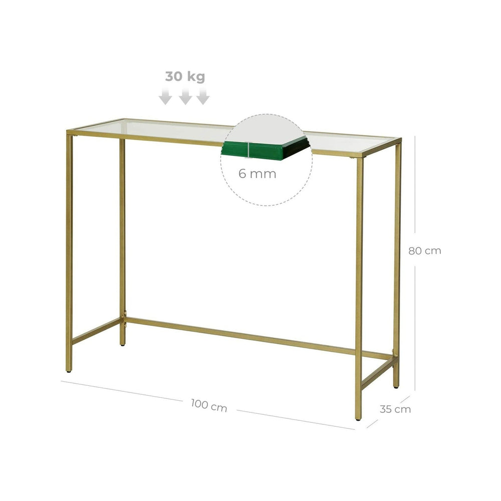 VASAGLE Entry Hall Display Shelf with Tempered Glass Top Console Table - Gold