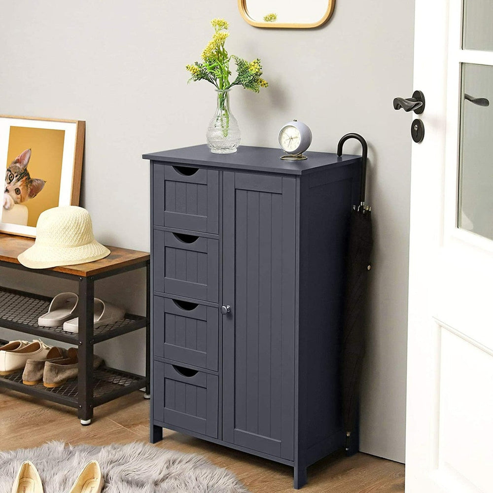 VASAGLE Storage Organizer Cupboard with 4 Drawers for Bathroom Living Bedroom Floor Cabinet - Gray