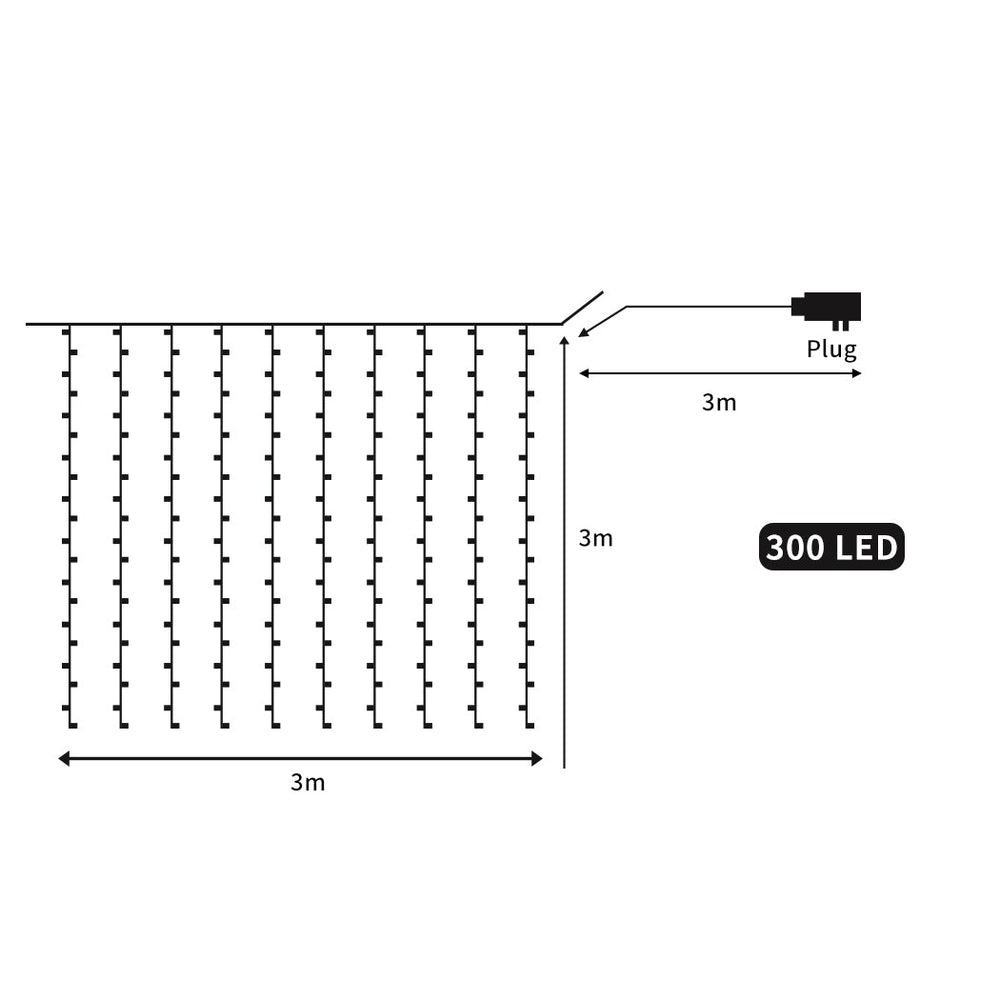 Emitto LED Curtain Fairy Lights 3*3M Wedding Indoor Outdoor Garden Party Decor